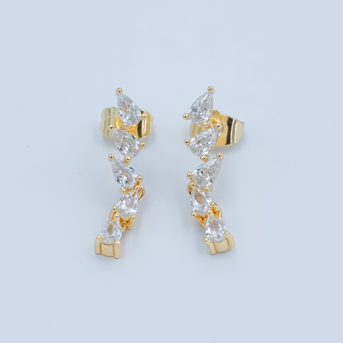 24K Gold Filled Clear Teardrop CZ Drop Stud Earrings | AD853 - DLUXCA