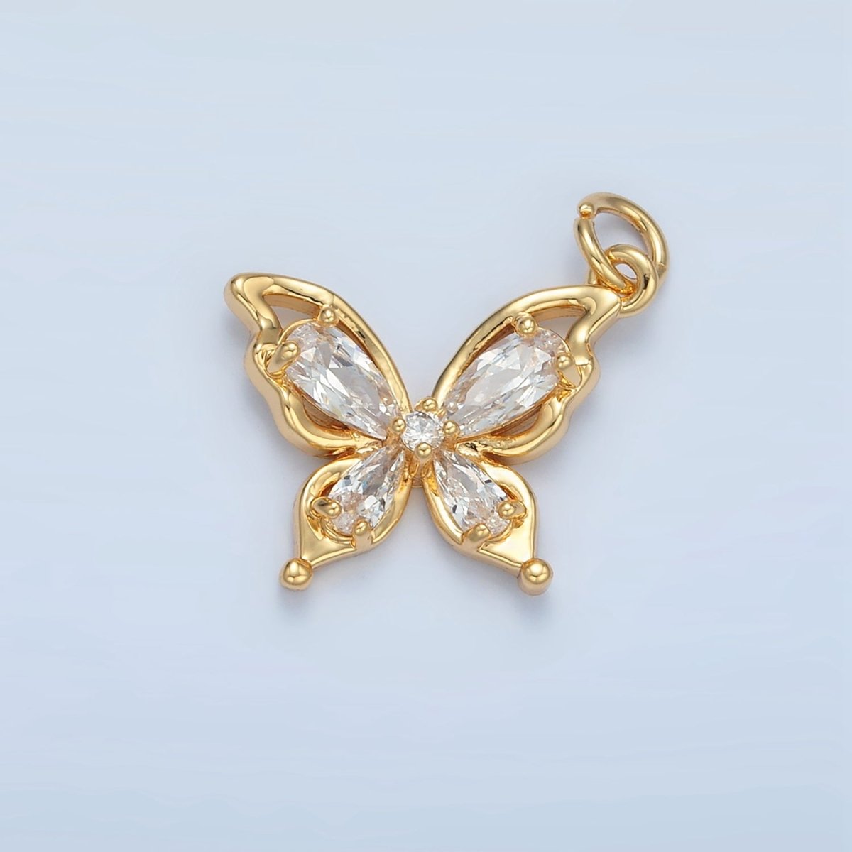 24K Gold Filled Clear Teardrop CZ Open Butterfly Charm | X560 - DLUXCA