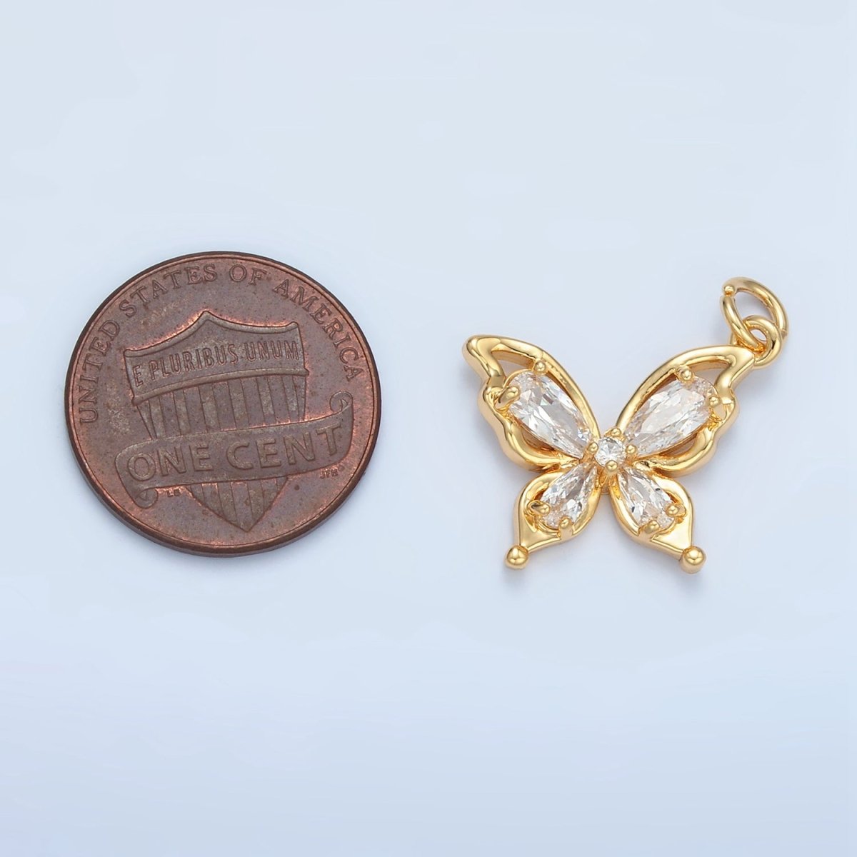 24K Gold Filled Clear Teardrop CZ Open Butterfly Charm | X560 - DLUXCA