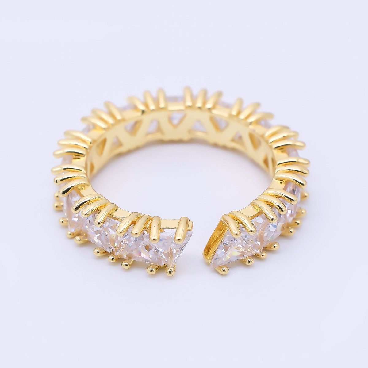 24K Gold Filled Clear Triangle CZ Cluster Band Adjustable Ring | O150 - DLUXCA