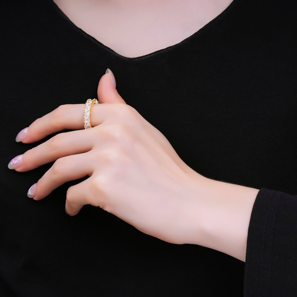 24K Gold Filled Clear Triangle CZ Cluster Band Adjustable Ring | O150 - DLUXCA