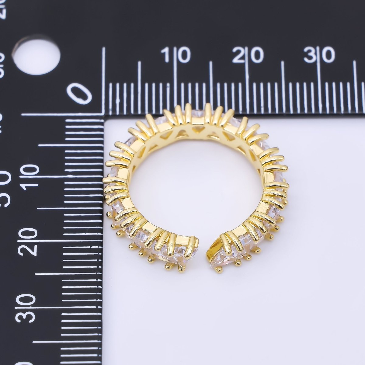 24K Gold Filled Clear Triangle CZ Cluster Band Adjustable Ring | O150 - DLUXCA