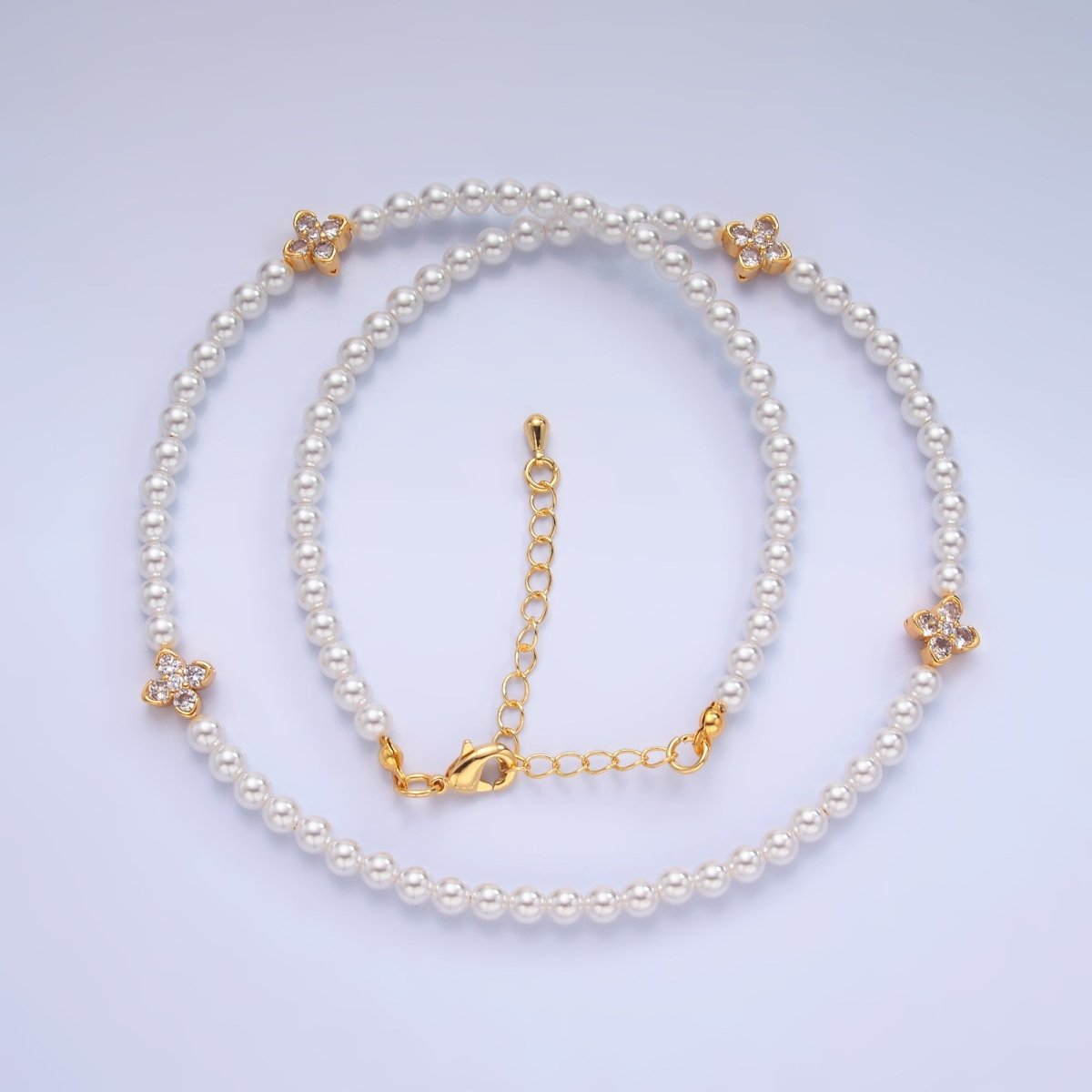 24K Gold Filled Clear, Turquoise Flower Shell Pearl 17 Inch Necklace | WA - 3072 WA - 3073 - DLUXCA