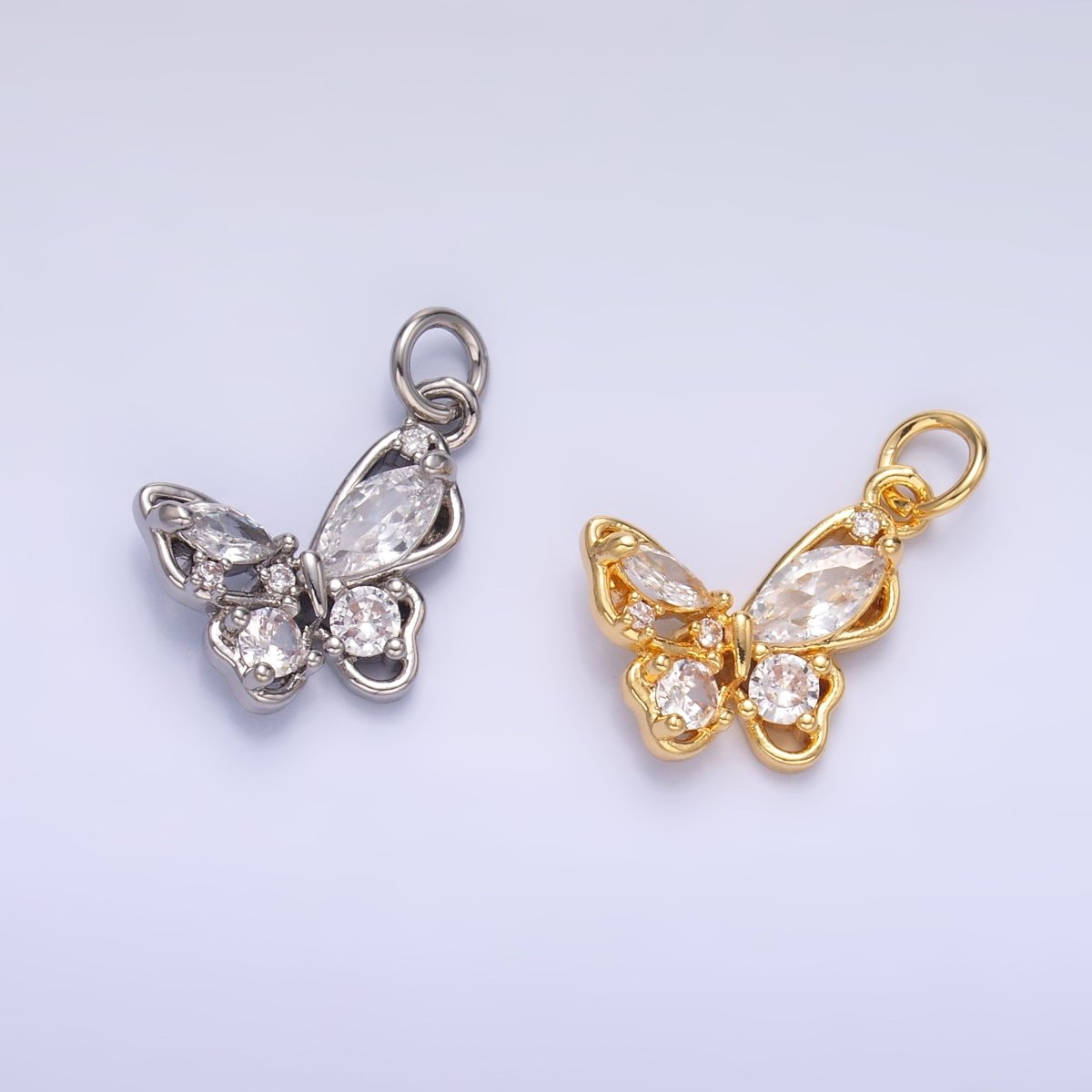 24K Gold Filled Cluster CZ Butterfly Insect Mini Charm in Gold & Silver | C034 - DLUXCA