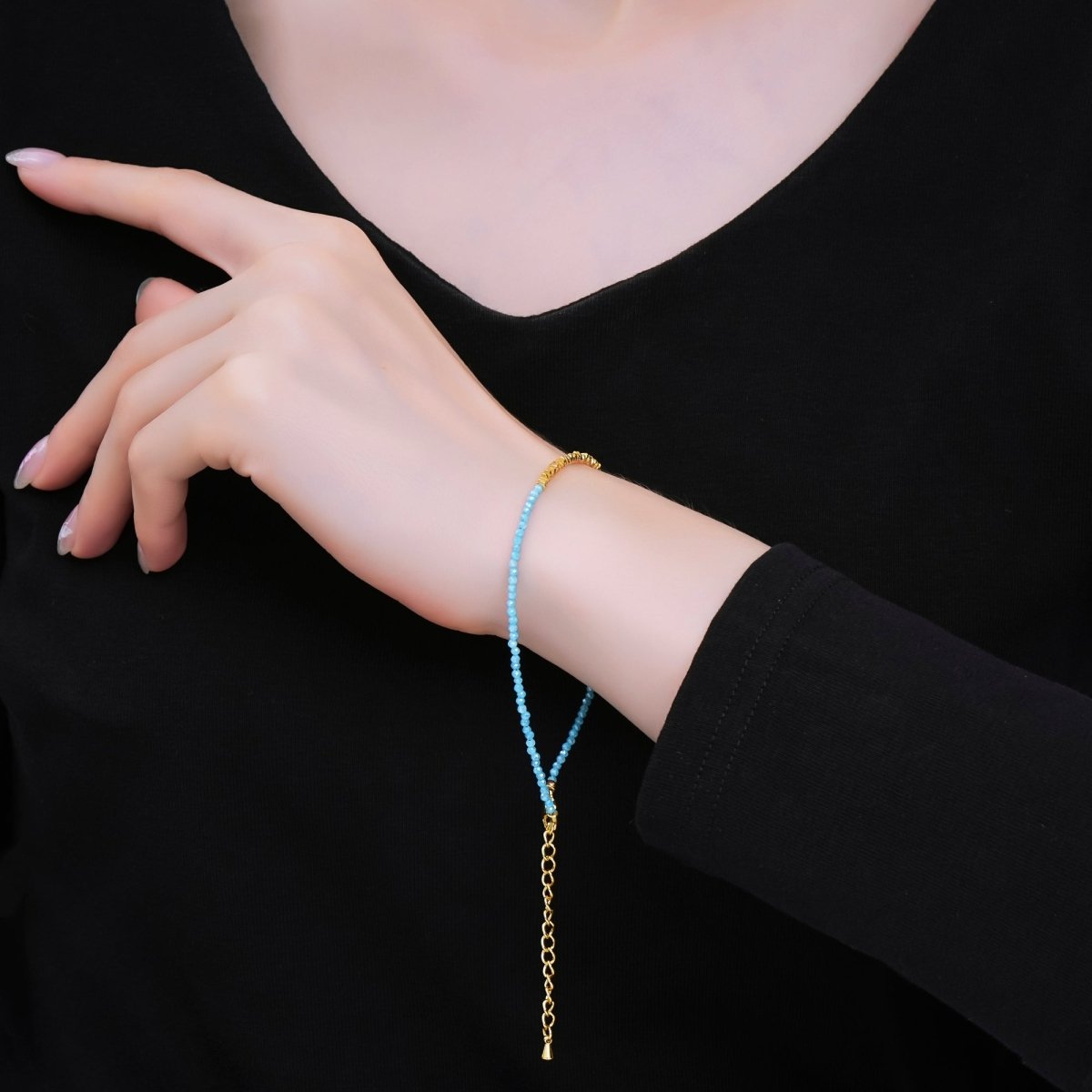 24K Gold Filled Colorful Gemstone Bead Bracelet in Black, Orange, & White | WA - 3741 - WA - 3763 - DLUXCA