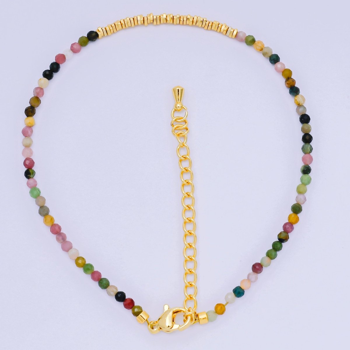 24K Gold Filled Colorful Gemstone Bead Bracelet in Black, Orange, & White | WA - 3741 - WA - 3763 - DLUXCA