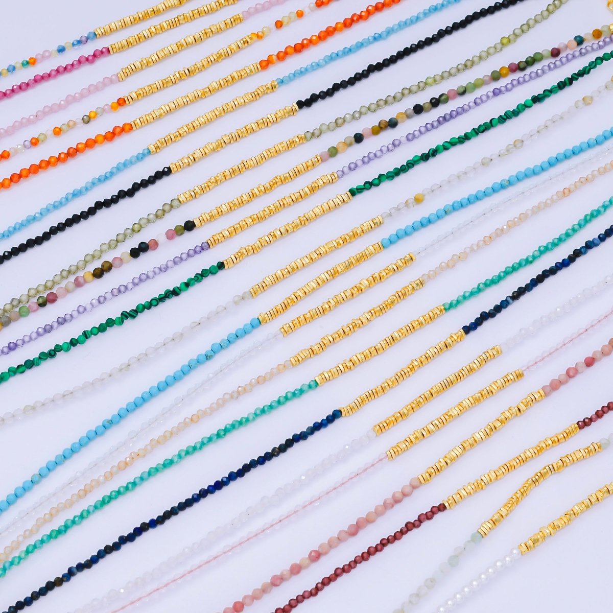 24K Gold Filled Colorful Gemstone Bead Bracelet in Black, Orange, & White | WA - 3741 - WA - 3763 - DLUXCA