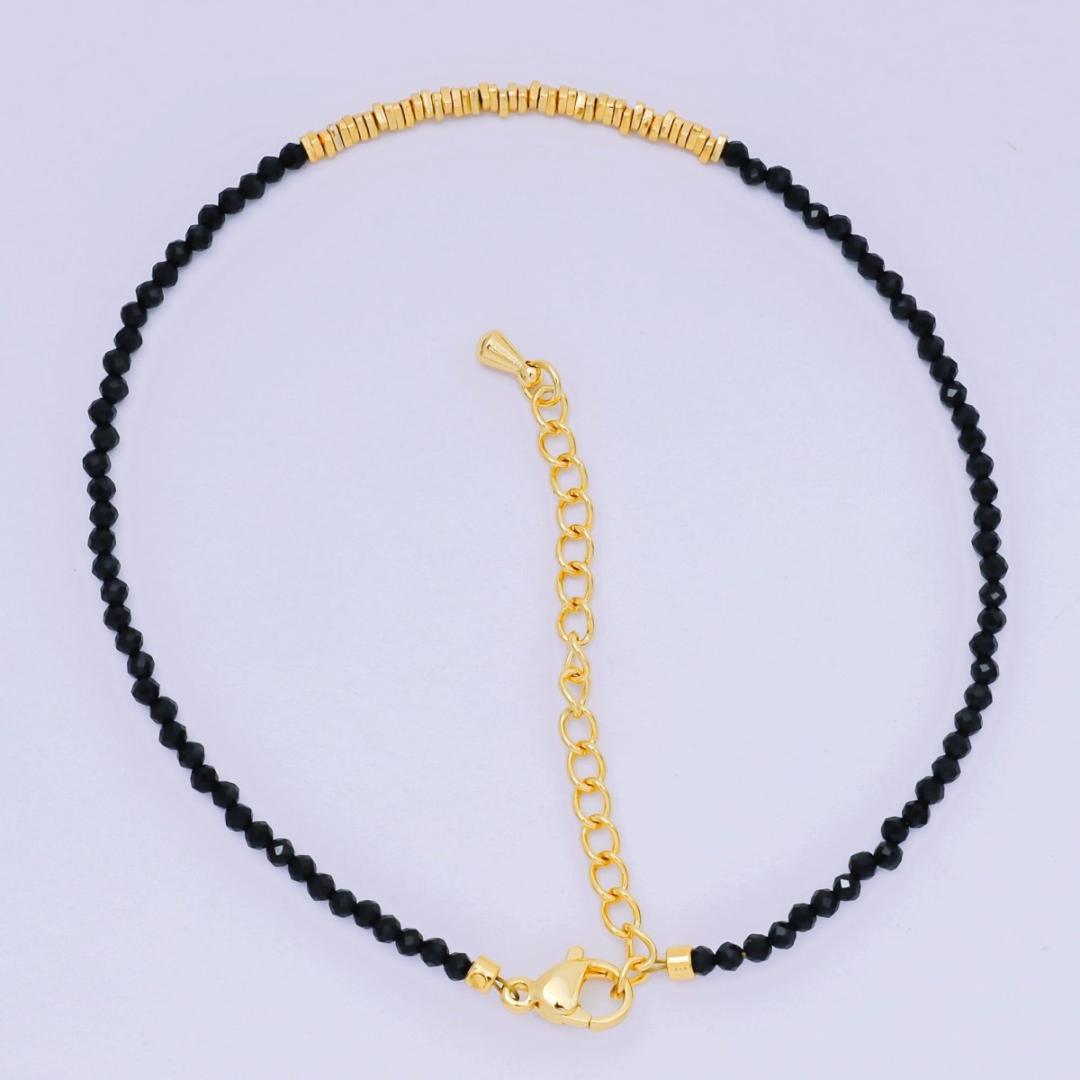 24K Gold Filled Colorful Gemstone Bead Bracelet in Black, Orange, & White | WA - 3741 - WA - 3763 - DLUXCA