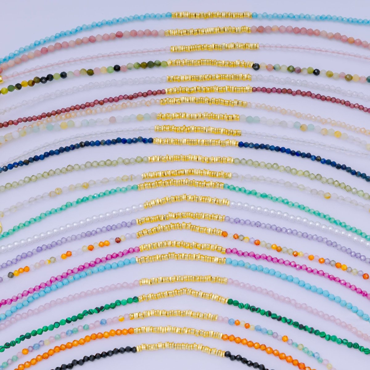 24K Gold Filled Colorful Gemstone Bead Bracelet in White, Fuchsia, & Pink | WA - 3672 - WA - 3694 - DLUXCA