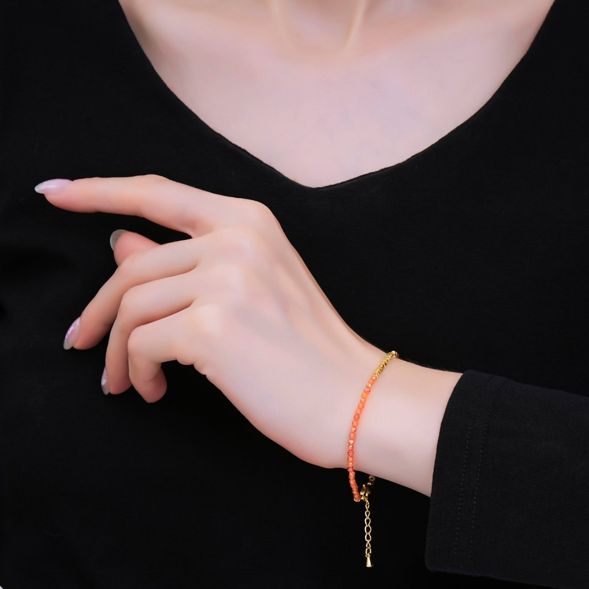 24K Gold Filled Colorful Gemstone Bead Bracelet in White, Fuchsia, & Pink | WA - 3672 - WA - 3694 - DLUXCA