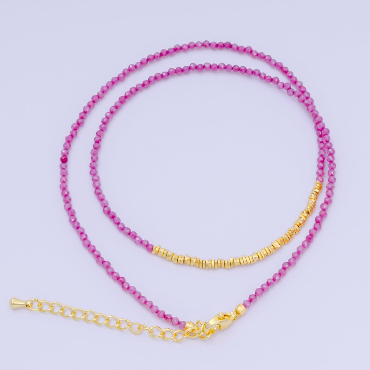 24K Gold Filled Colorful Gemstone Bead Necklace 16.92 Inch with Extender | WA - 3626 - WA - 3644 - DLUXCA