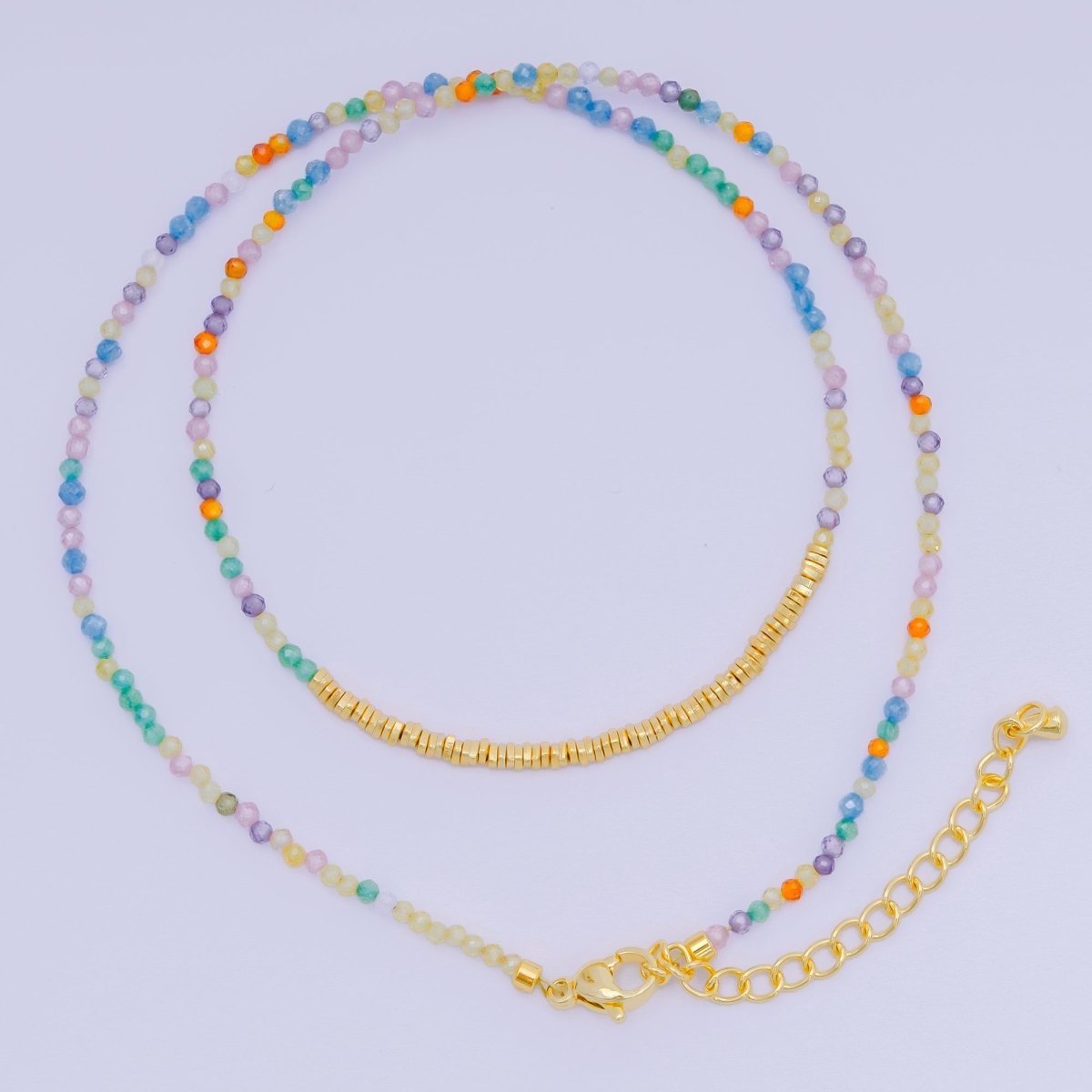 24K Gold Filled Colorful Gemstone Bead Necklace 16.92 Inch with Extender | WA - 3626 - WA - 3644 - DLUXCA