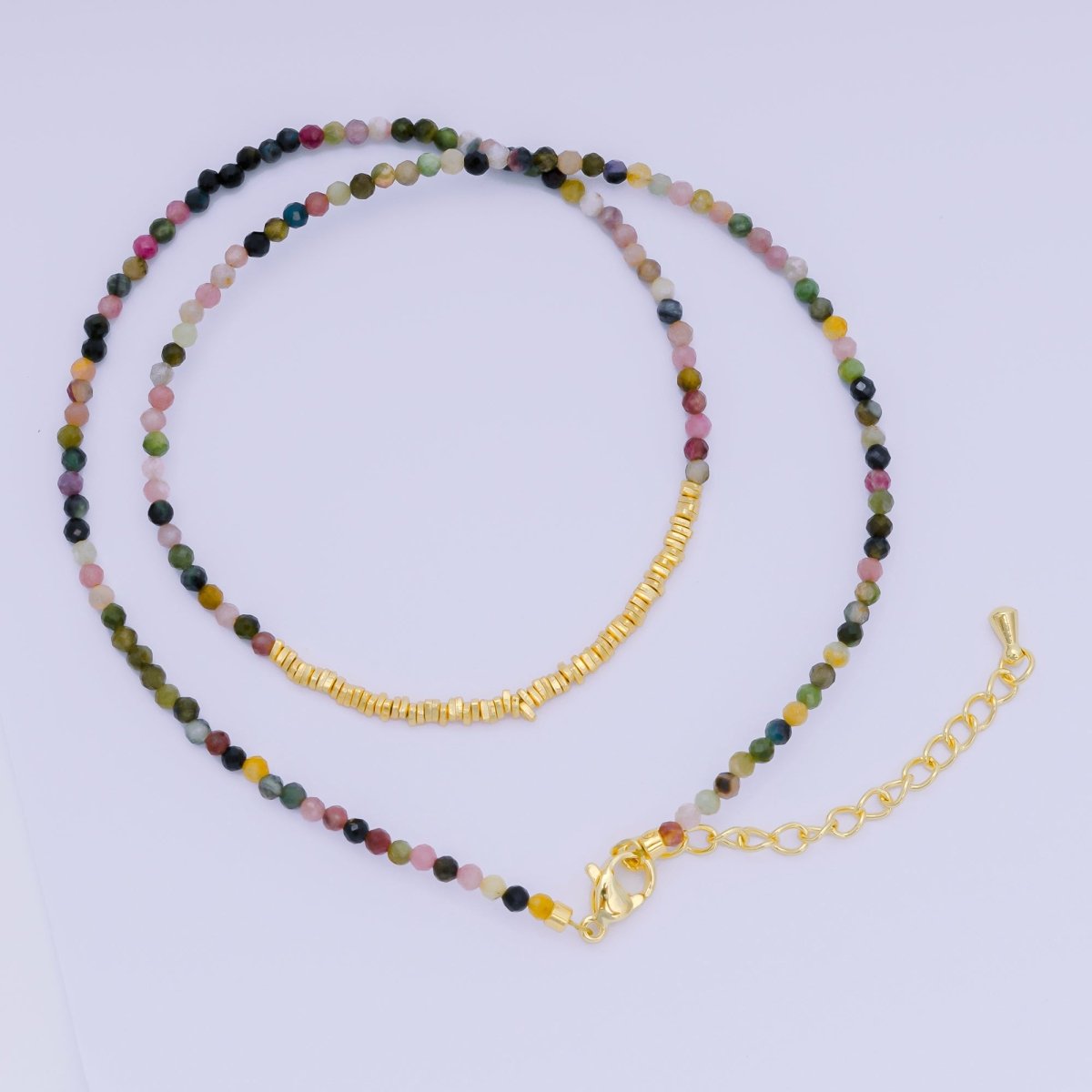 24K Gold Filled Colorful Gemstone Bead Necklace 16.92 Inch with Extender | WA - 3626 - WA - 3648 - DLUXCA