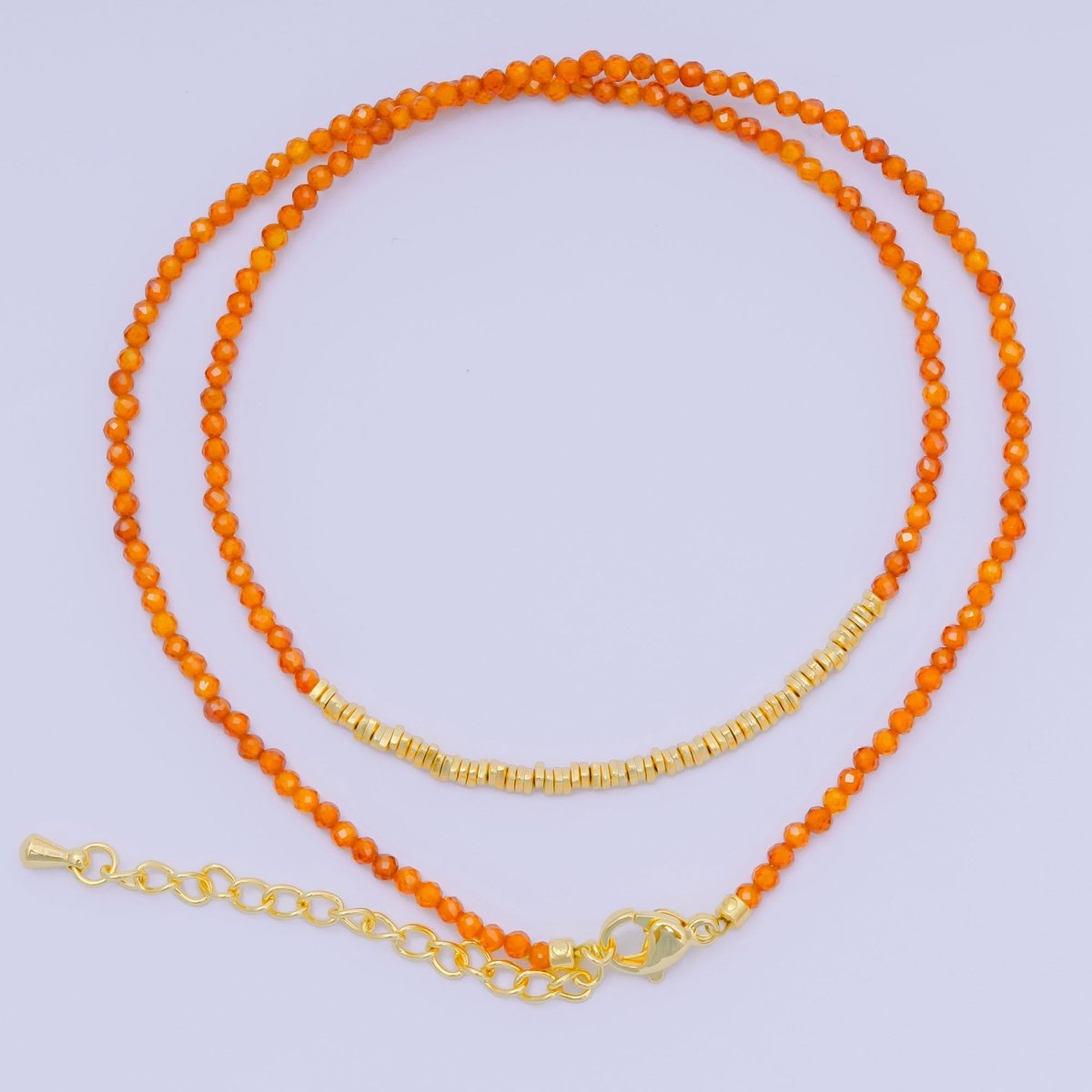 24K Gold Filled Colorful Gemstone Bead Necklace 16.92 Inch with Extender | WA - 3626 - WA - 3648 - DLUXCA