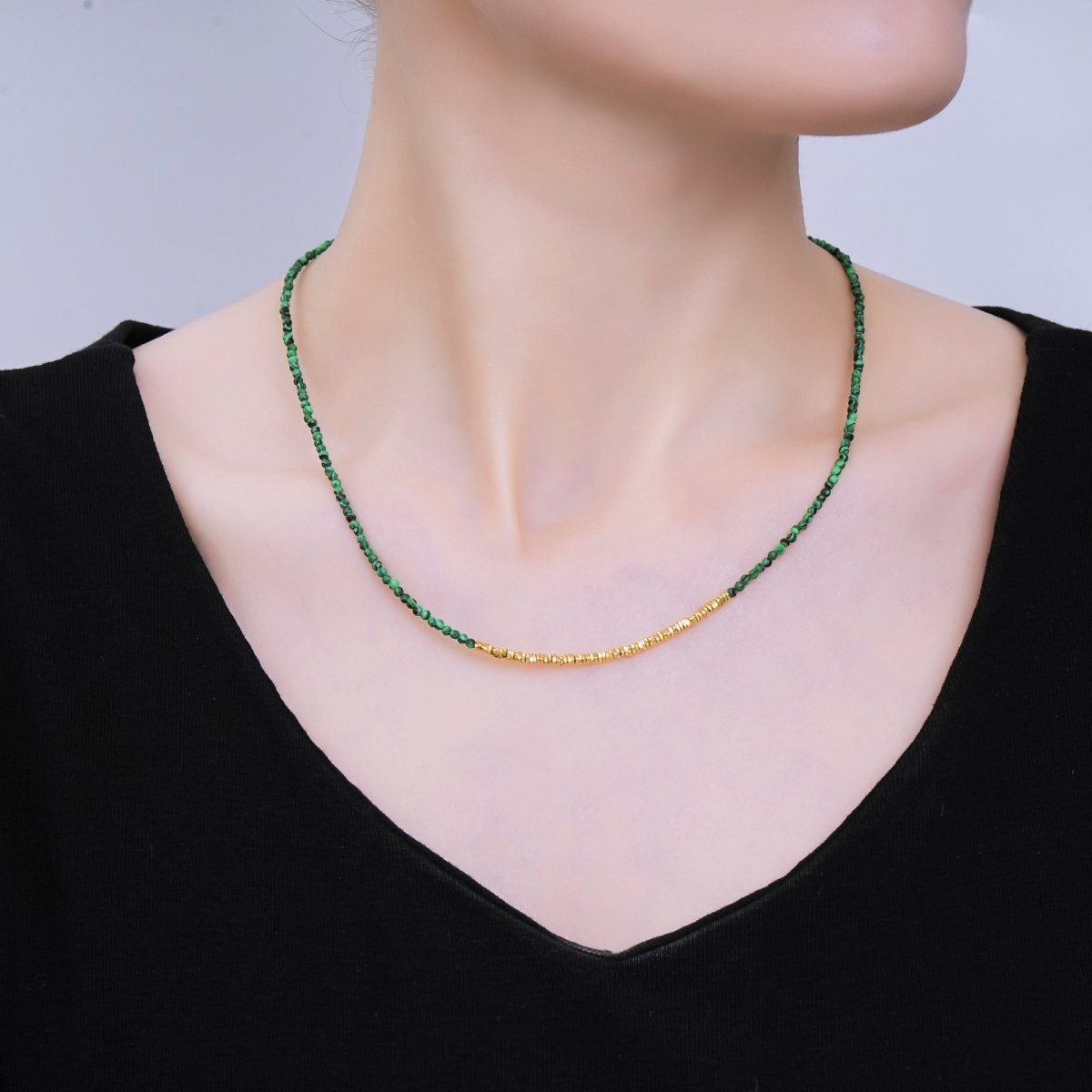 24K Gold Filled Colorful Gemstone Bead Necklace 16.92 Inch with Extender | WA - 3626 - WA - 3648 - DLUXCA