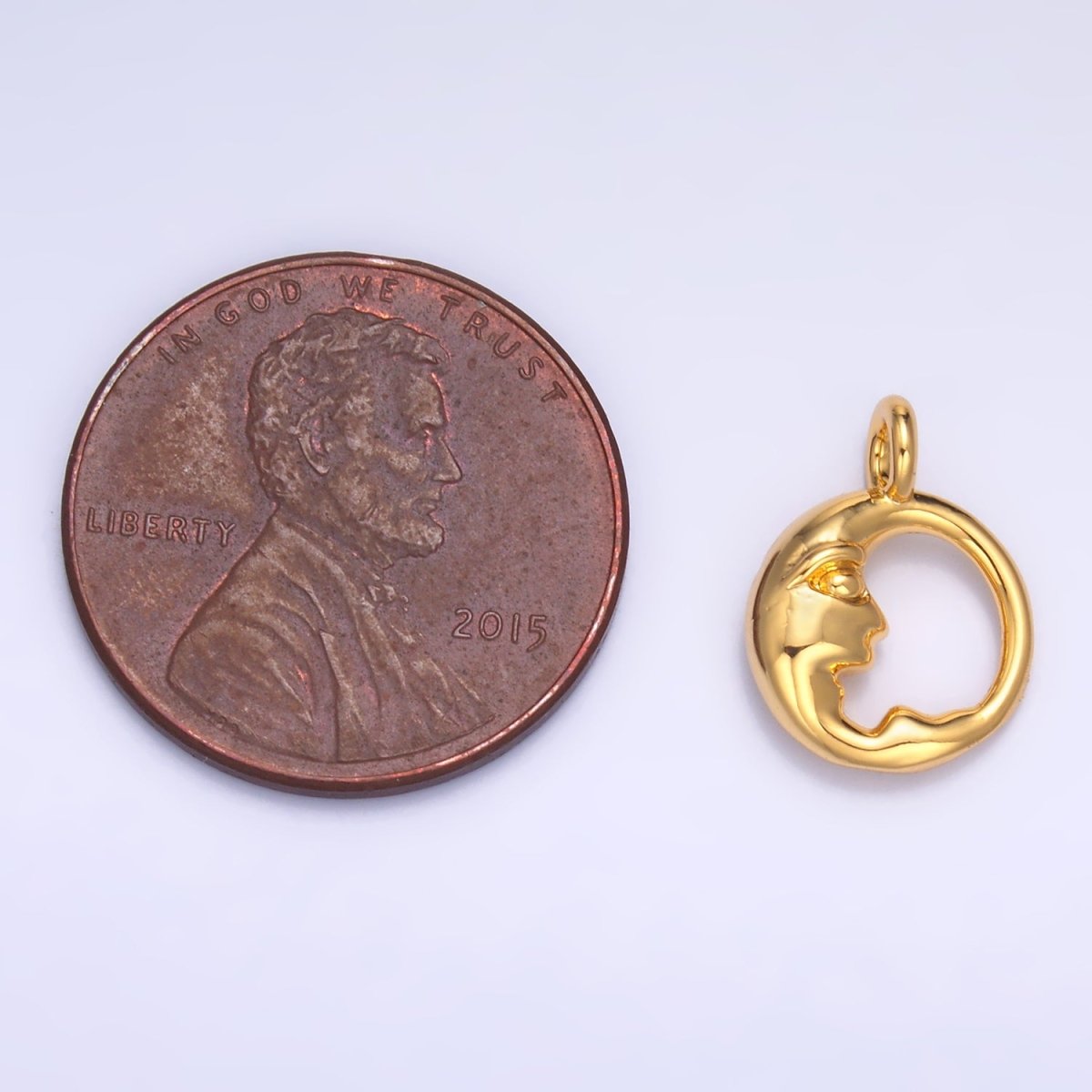 24K Gold Filled Crescent Moon Face Open Round Charm in Gold & Silver | W832 - DLUXCA