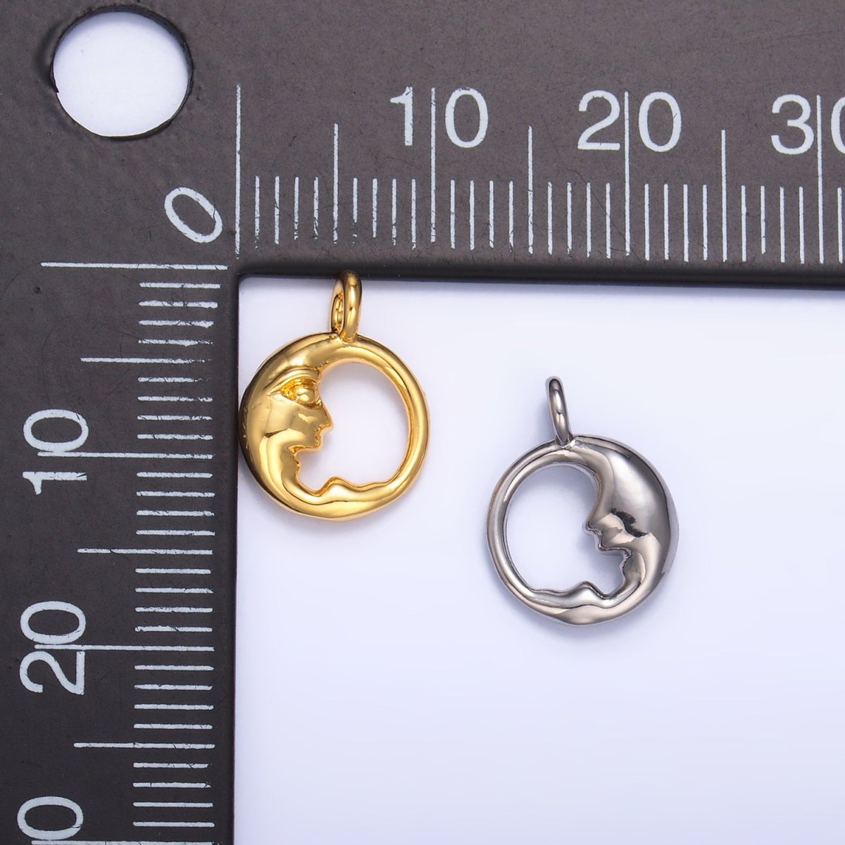 24K Gold Filled Crescent Moon Face Open Round Charm in Gold & Silver | W832 - DLUXCA