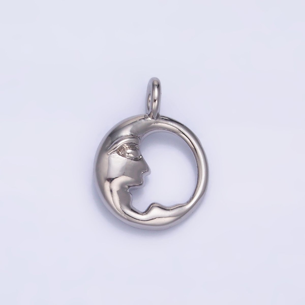 24K Gold Filled Crescent Moon Face Open Round Charm in Gold & Silver | W832 - DLUXCA