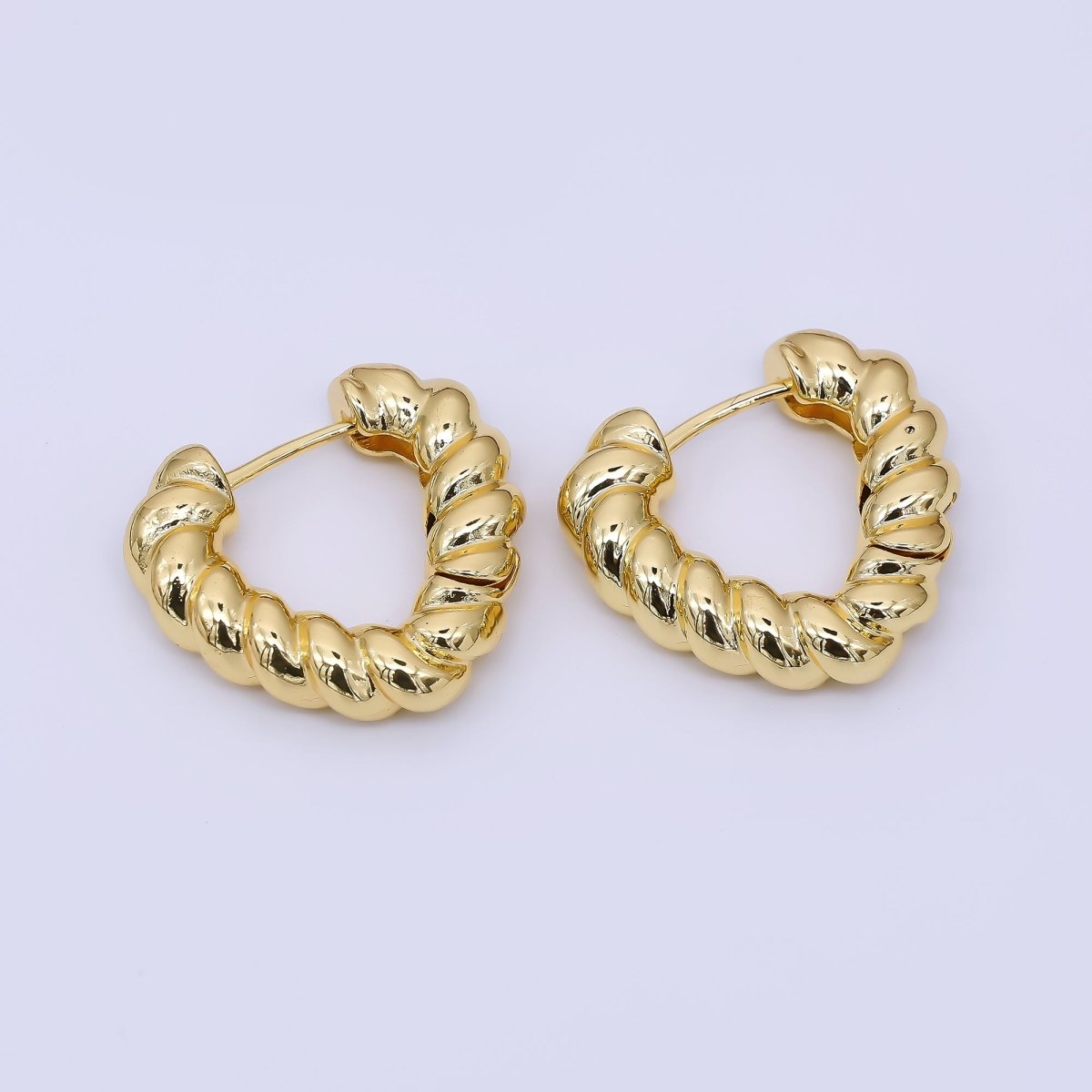 24K Gold Filled Croissant Twisted Hinged Huggie Hoops Earrings | AJ - 065 - DLUXCA