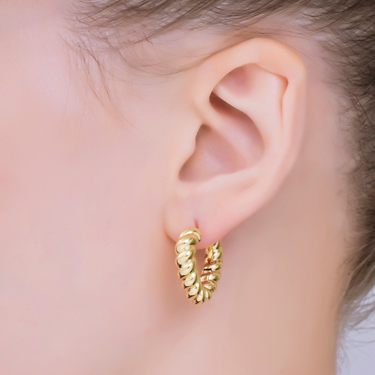 24K Gold Filled Croissant Twisted Hinged Huggie Hoops Earrings | AJ - 065 - DLUXCA