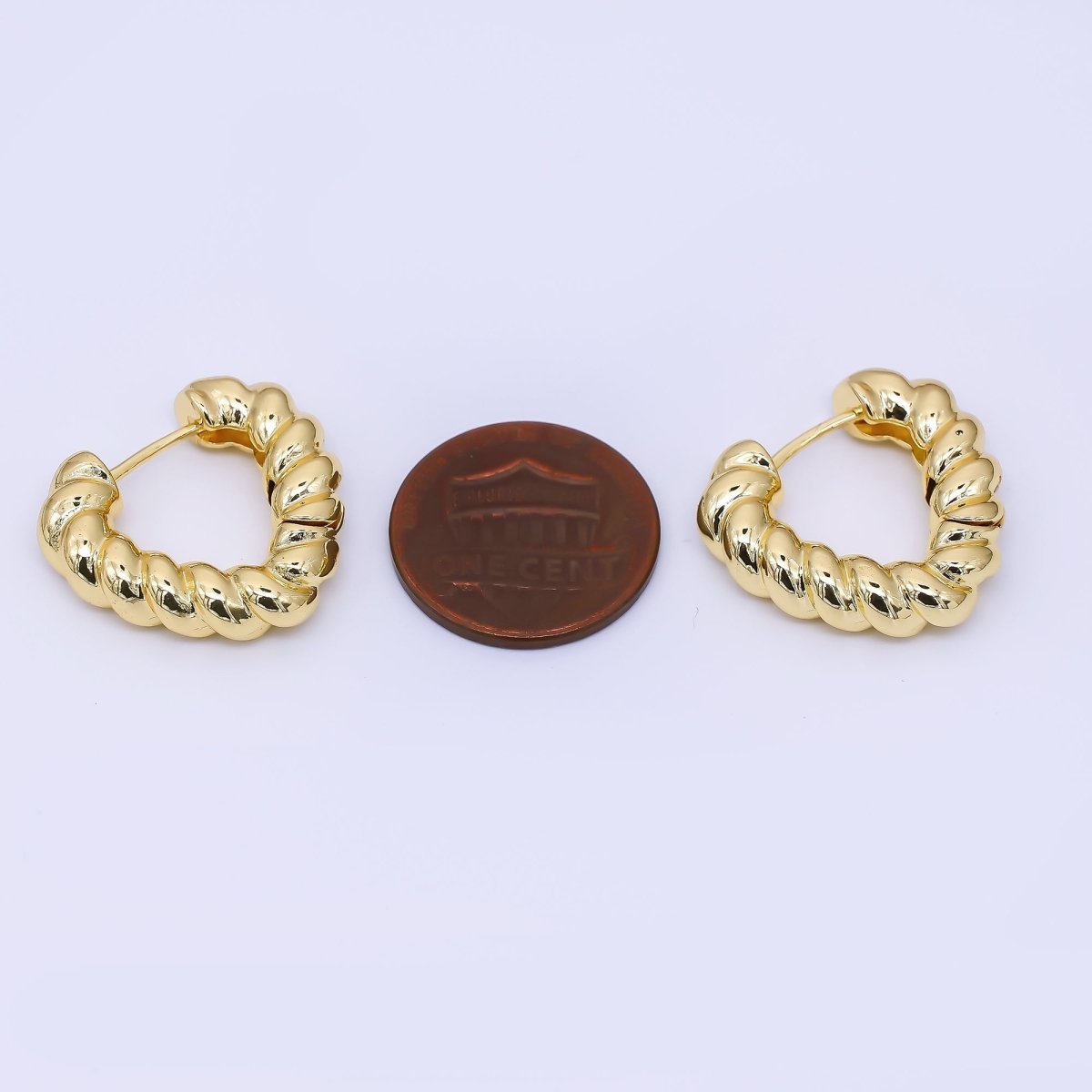24K Gold Filled Croissant Twisted Hinged Huggie Hoops Earrings | AJ - 065 - DLUXCA
