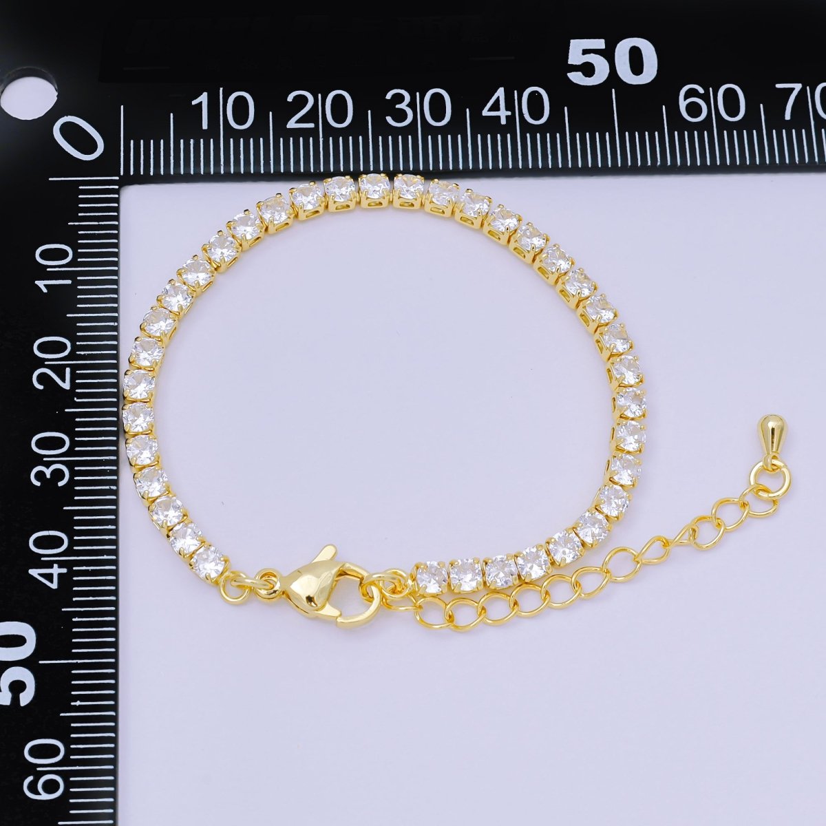 24K Gold Filled Cubic CZ Classic Tennis Bracelet 5.90 Inches with Extender | WA - 3410 - DLUXCA
