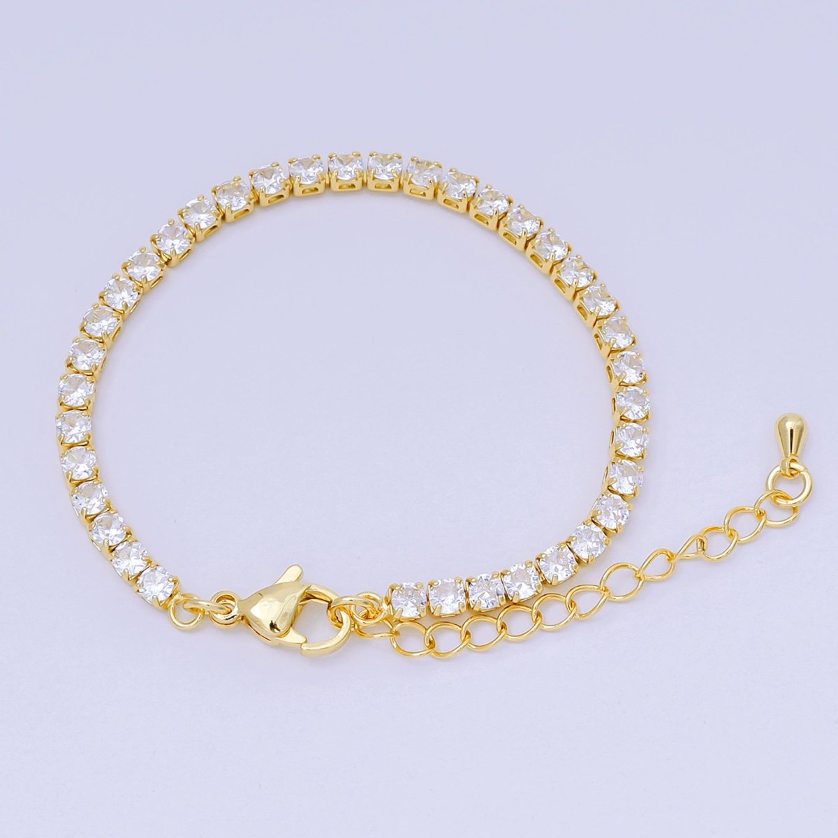 24K Gold Filled Cubic CZ Classic Tennis Bracelet 5.90 Inches with Extender | WA - 3410 - DLUXCA