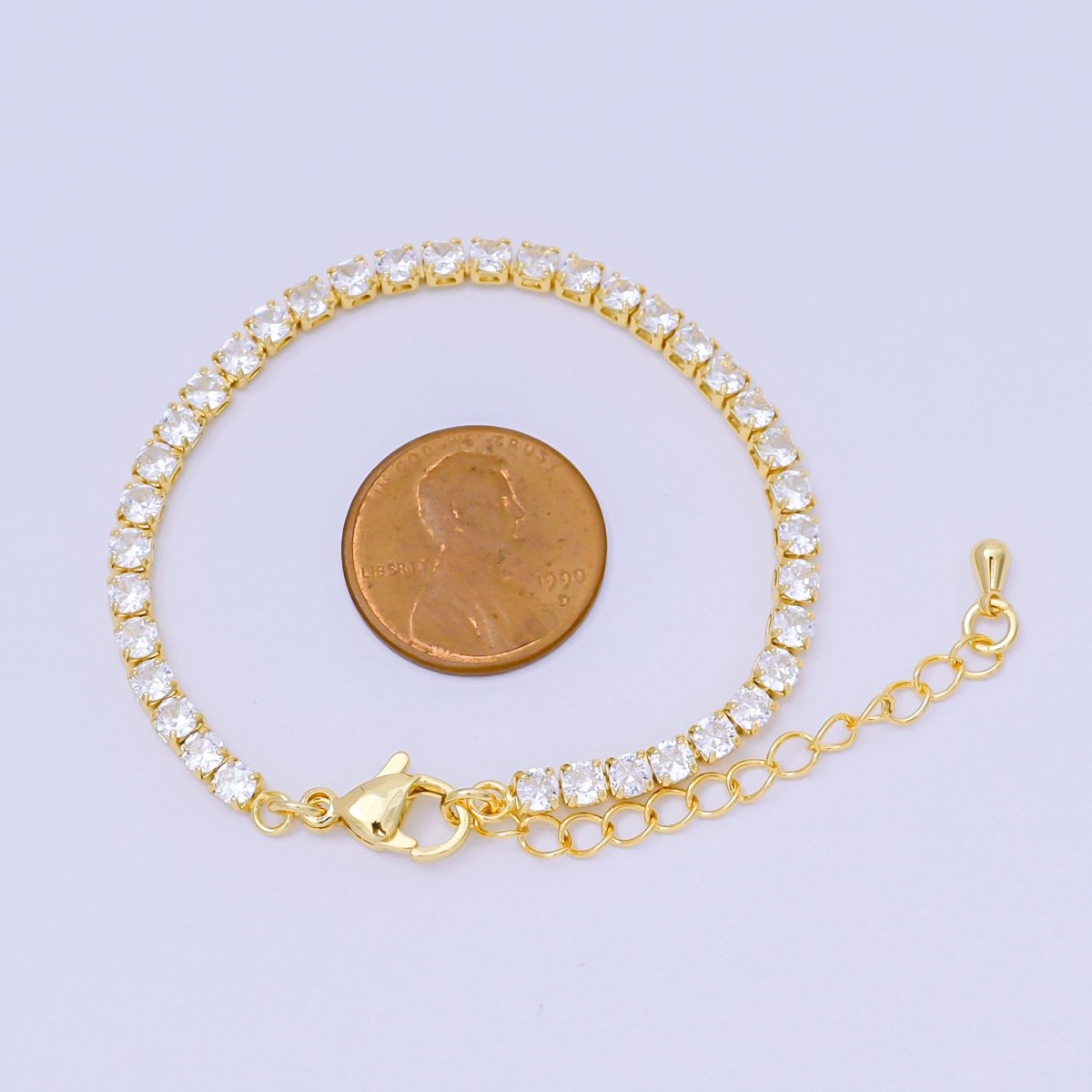 24K Gold Filled Cubic CZ Classic Tennis Bracelet 5.90 Inches with Extender | WA - 3410 - DLUXCA