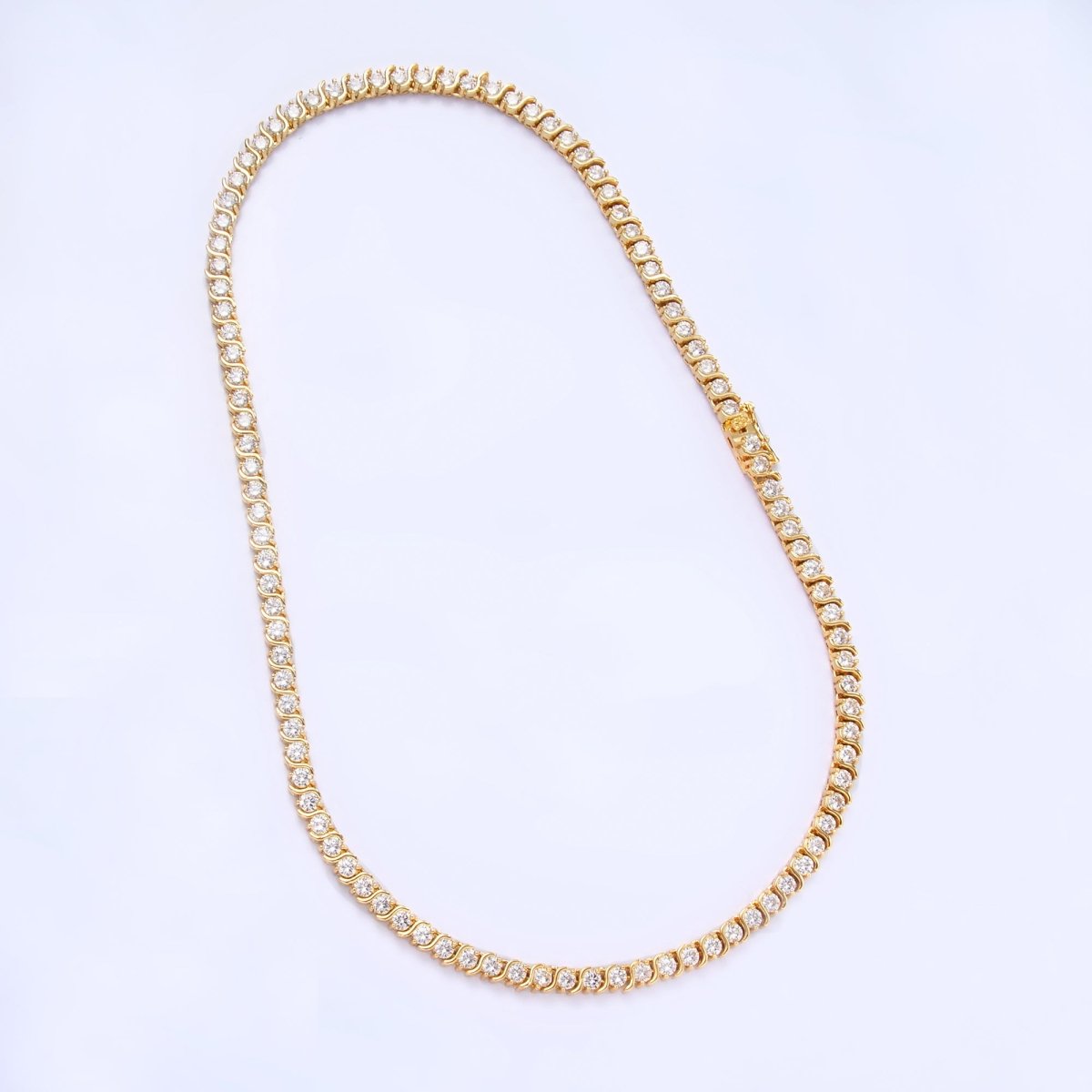 24K Gold Filled Curved S - Link Tennis Chain 16 Inch Necklace in Gold & Silver | WA - 3028 WA - 3029 - DLUXCA