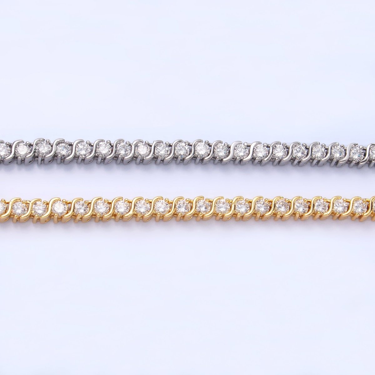 24K Gold Filled Curved S - Link Tennis Chain Bracelet in Gold & Silver | WA - 3036 WA - 3037 - DLUXCA