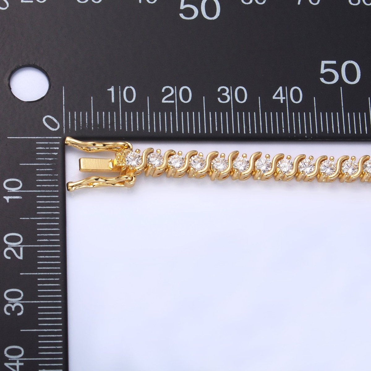 24K Gold Filled Curved S - Link Tennis Chain Bracelet in Gold & Silver | WA - 3036 WA - 3037 - DLUXCA
