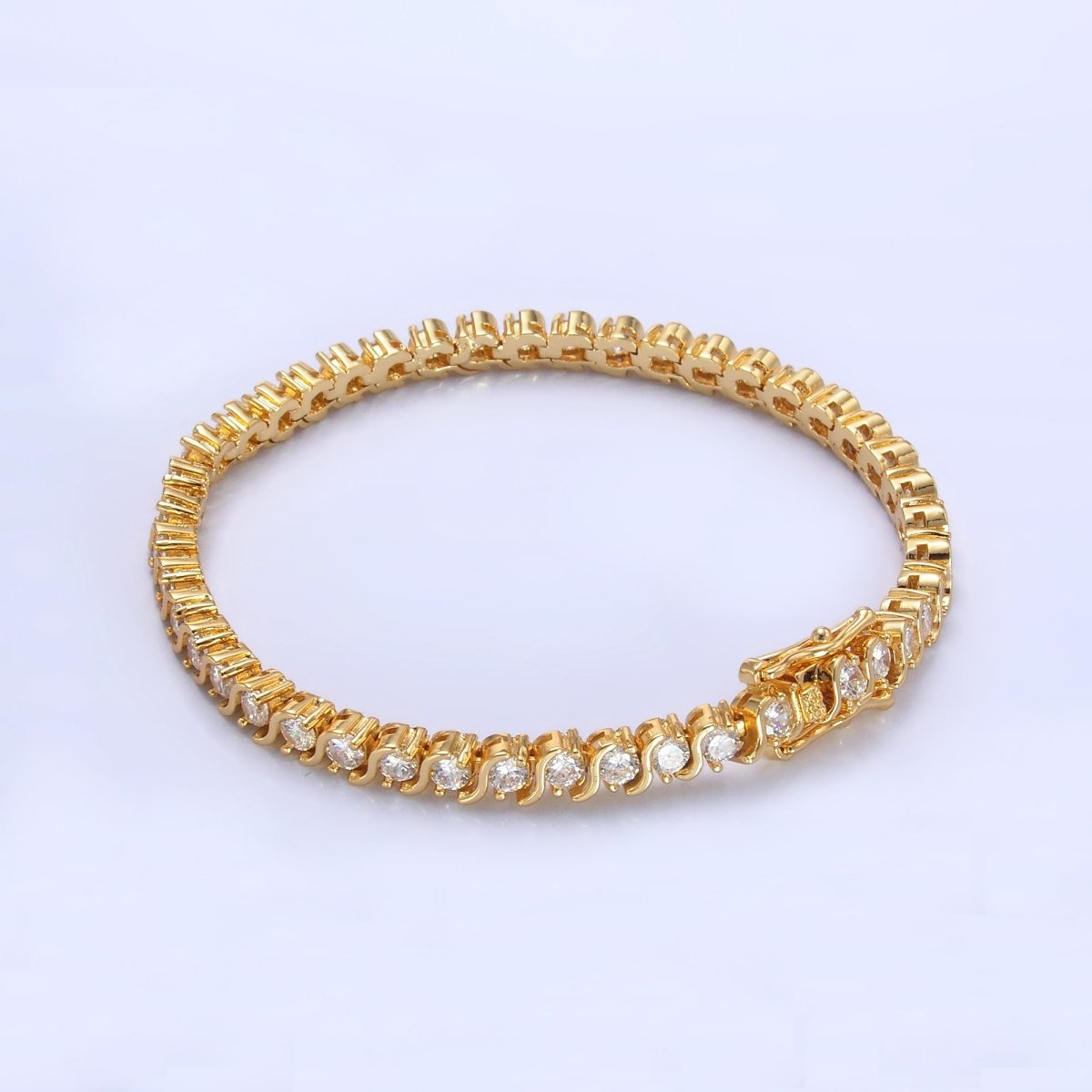 24K Gold Filled Curved S - Link Tennis Chain Bracelet in Gold & Silver | WA - 3036 WA - 3037 - DLUXCA