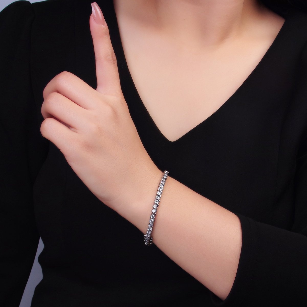 24K Gold Filled Curved S - Link Tennis Chain Bracelet in Gold & Silver | WA - 3036 WA - 3037 - DLUXCA