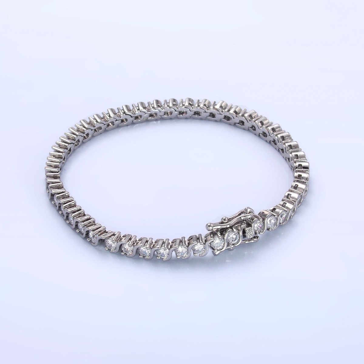 24K Gold Filled Curved S - Link Tennis Chain Bracelet in Gold & Silver | WA - 3036 WA - 3037 - DLUXCA
