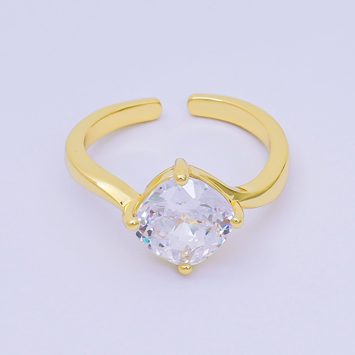 24K Gold Filled Cushion - Cut Multicolor CZ Curvy Square Solitaire Adjustable Ring in Blue, Yellow, & Red | O - 119 O - 121 O - 127 O - 134, O - 136 - O - 140, O - 143 - O - 145, O - 147 O - 148 - DLUXCA