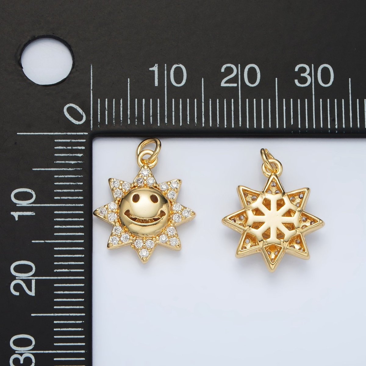 24K Gold Filled Cute Smiley Faced CZ Sunshine Charm | AC - 105 - DLUXCA