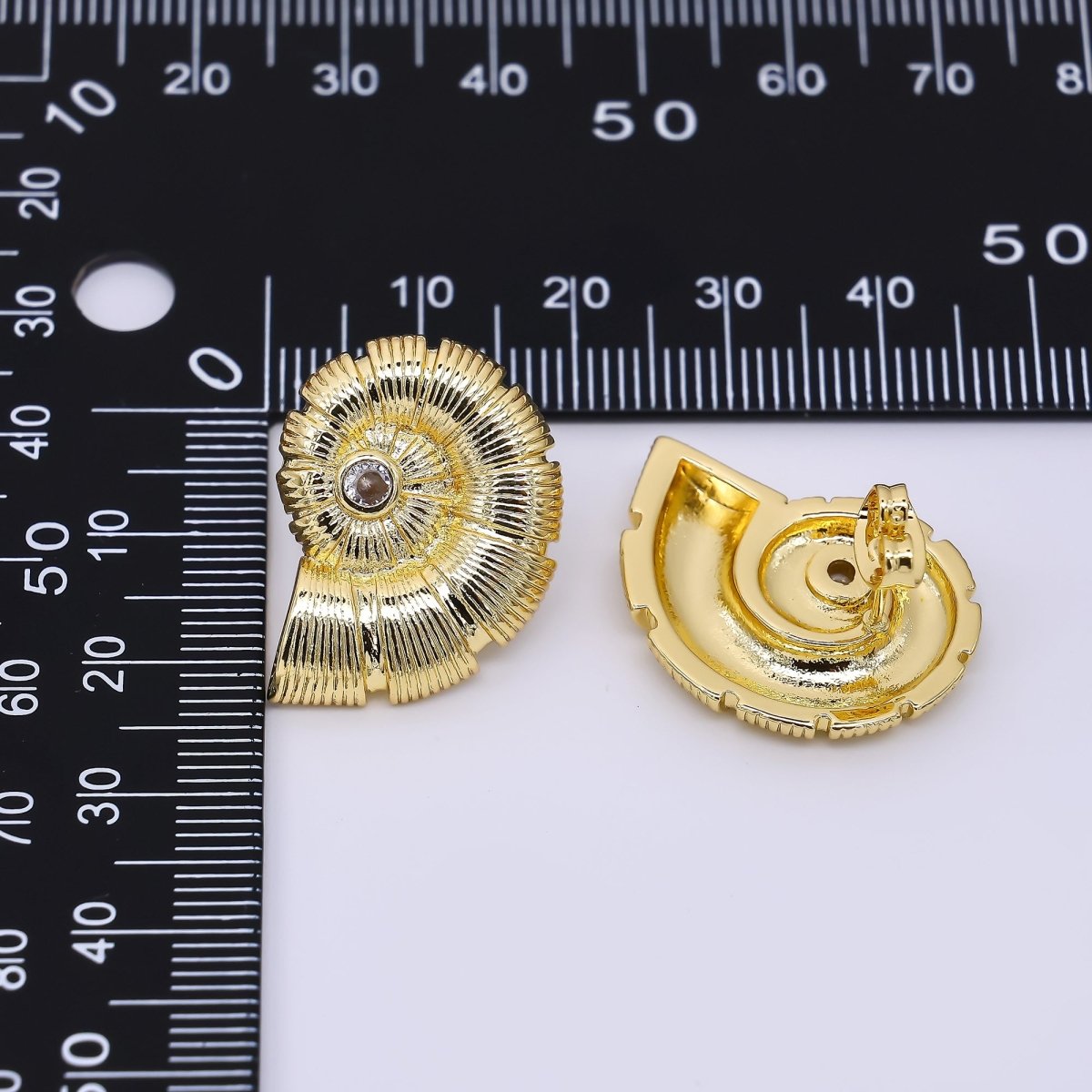 24K Gold Filled CZ Ammonite Shell Stud Earrings Beach Jewelry Inspired | AJ - 074 - DLUXCA