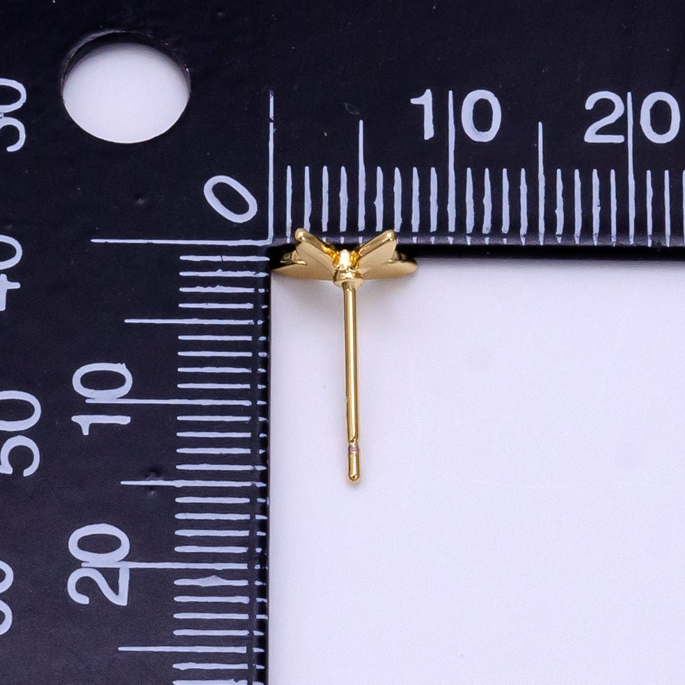 24K Gold Filled CZ Artisan Butterfly Insect Stud Earrings - DLUXCA