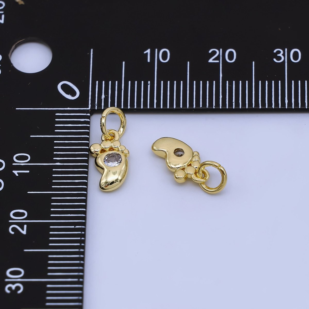 24K Gold Filled CZ Baby Foot 3D Multidimensional Mini Charm | AJ380 - DLUXCA