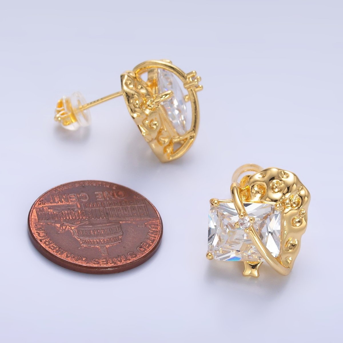 24K Gold Filled CZ Baguette Star Galaxy Celestial Stud Earrings | AB733 - DLUXCA