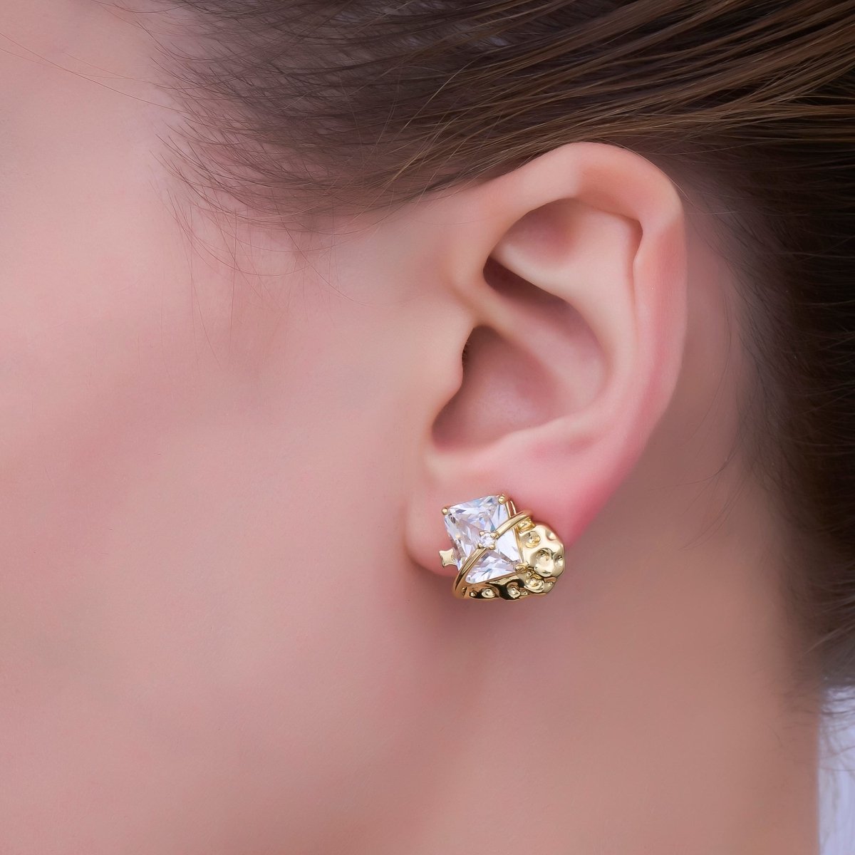 24K Gold Filled CZ Baguette Star Galaxy Celestial Stud Earrings | AB733 - DLUXCA
