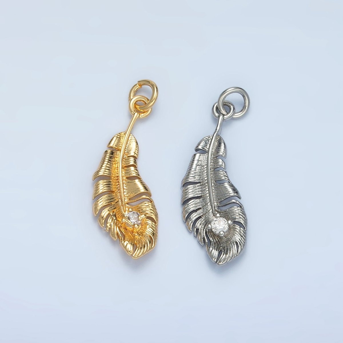 24K Gold Filled CZ Banana Leaf Nature Charm in Gold & Silver | E383 - DLUXCA