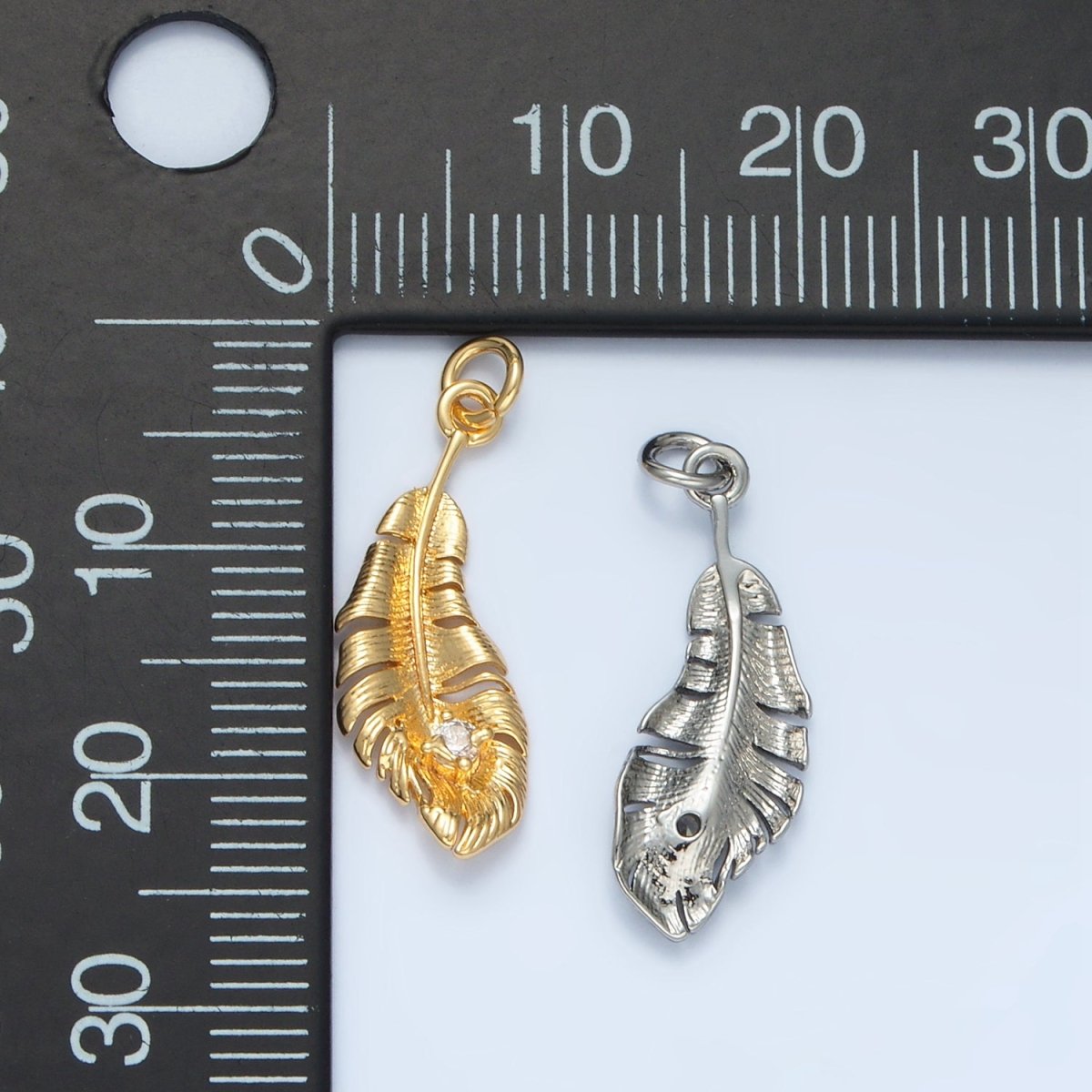 24K Gold Filled CZ Banana Leaf Nature Charm in Gold & Silver | E383 - DLUXCA