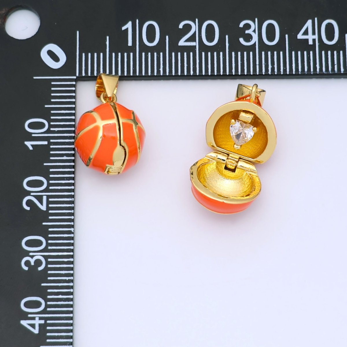 24K Gold Filled CZ Basketball Sports Ball Locket Pendant | AA1479 - DLUXCA