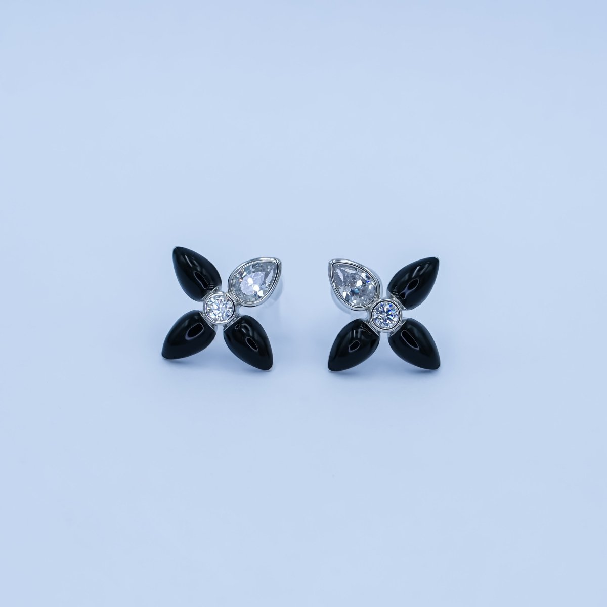 24K Gold Filled CZ Black Red Flower Patch Stud Earrings in Gold & Silver | AB197 - DLUXCA