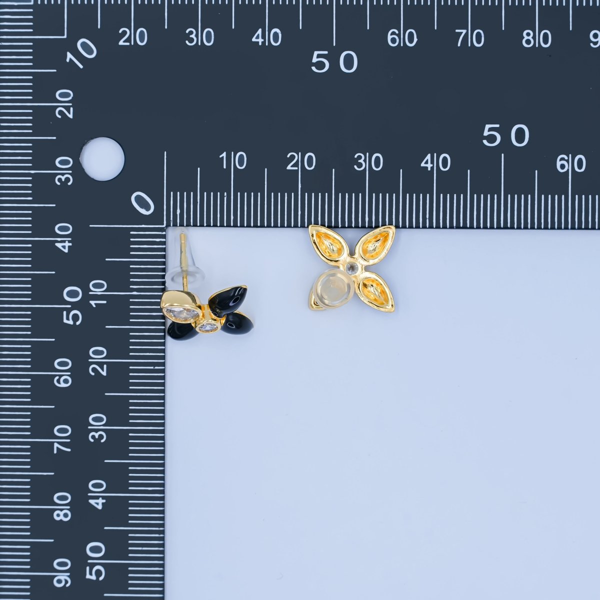 24K Gold Filled CZ Black Red Flower Patch Stud Earrings in Gold & Silver | AB197 - DLUXCA