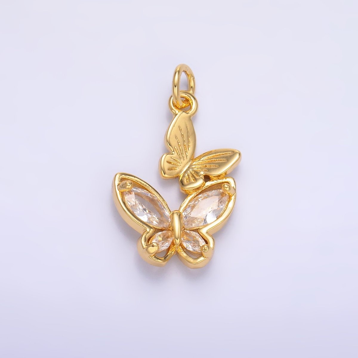 24K Gold Filled CZ Butterfly Double Charm in Gold & Silver | N075 - DLUXCA