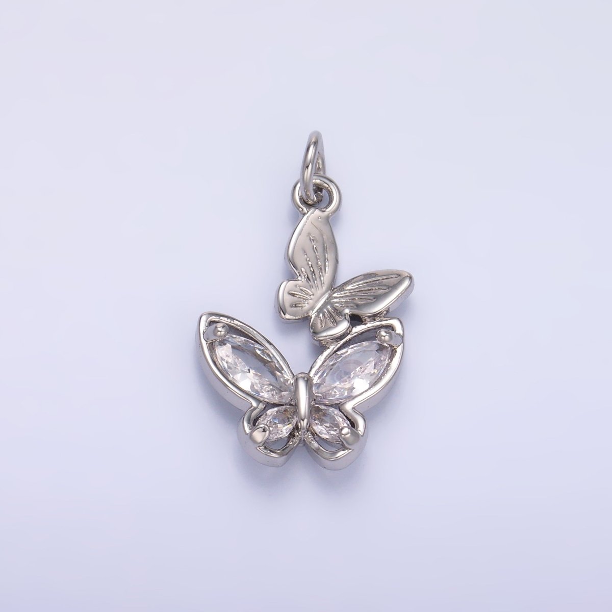 24K Gold Filled CZ Butterfly Double Charm in Gold & Silver | N075 - DLUXCA
