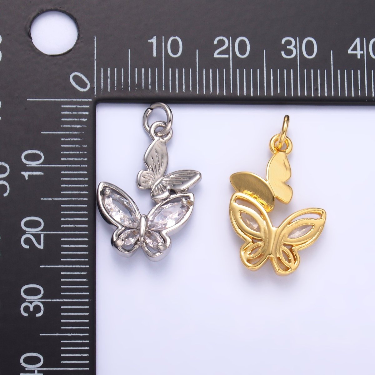 24K Gold Filled CZ Butterfly Double Charm in Gold & Silver | N075 - DLUXCA