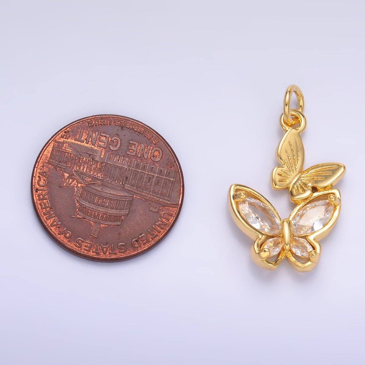 24K Gold Filled CZ Butterfly Double Charm in Gold & Silver | N075 - DLUXCA